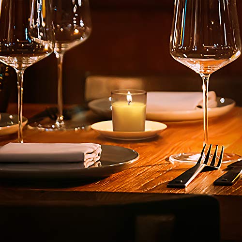 BELLE VOUS Velas en Vaso Cristal (Pack de 24) - Velas Blancas Votivas sin Aroma – 12 Horas Funcionamiento - Portavelas Cristal Transparente Velas de Cera Vertida a Mano – para Bodas, SPA, Hogar