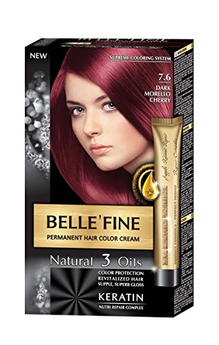 BELLE'FINE® - Black Series - Tinte permanente natural - Con 3 aceites y queratina - Cereza oscuro