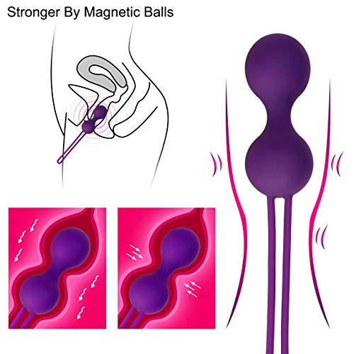 Belmalia 3 Bolas Chinas Vaginales con Núcleo Magnético Ejercicios Kegel para el Control de la Vejiga y el Suelo Pélvico, Juego de 3 Bolas Ben Wa de Silicona Suave como el Terciopelo, Moradas