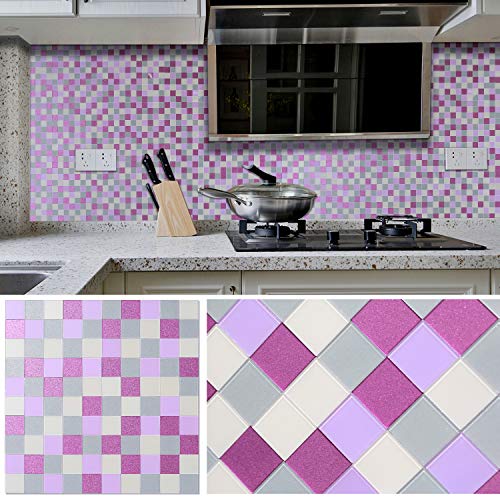 BeNice - Adhesivo para azulejos de mosaico para cocina, Bthroom y bricolaje (5 hojas, mezcla morada)