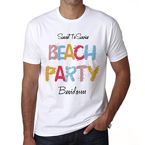 Benidorm, Beach Party, Fiesta en la playa, Camiseta para las hombres, manga corta, cuello redondo, blanco