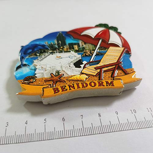 Benidorm España Imán para nevera 3D de resina recuerdos de viaje, hecho a mano para el hogar y la cocina decoración Benidorm imán para nevera colección regalo