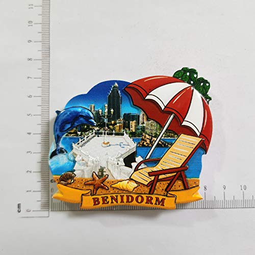 Benidorm España Imán para nevera 3D de resina recuerdos de viaje, hecho a mano para el hogar y la cocina decoración Benidorm imán para nevera colección regalo