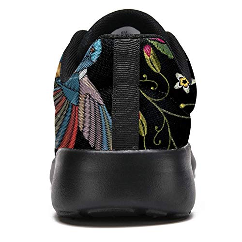 Bennigiry Bordado Colibrí Y Rosas Silvestres Flores Dogrose Athletic Trainers Zapatillas Ligeras Calzado Deportivo para Mujer