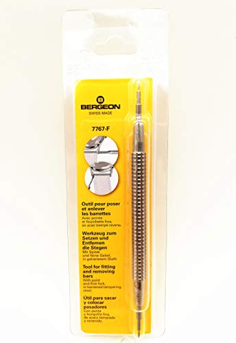 Bergeon 7767-F - Herramienta para barra de resorte de reloj, mango largo de acero inoxidable con tornillo reemplazable en extremo de herramienta fina