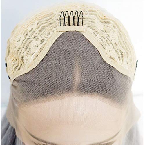 Berimaterry_Pelucas Mujer Natural Pulgada Largo Rizo/Pelo Natural/Colores/Rubia/Cosplay Brasileña para Uso Diario Modern Delantera de Encaje Sintético Moda Frontal Gris Blanco (Encaje Intranet, Gris)