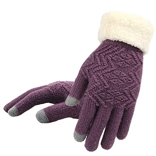 Berrd Invierno Mujeres Guantes de Punto Pantalla táctil Guantes Femeninos Espesar Cálido Dedo Completo Mitones elásticos de Punto Suave Señoras Guantesgray Tamaño Libre