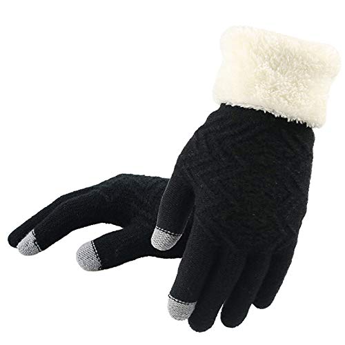 Berrd Invierno Mujeres Guantes de Punto Pantalla táctil Guantes Femeninos Espesar Cálido Dedo Completo Mitones elásticos de Punto Suave Señoras Guantesgray Tamaño Libre