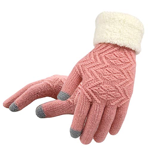 Berrd Invierno Mujeres Guantes de Punto Pantalla táctil Guantes Femeninos Espesar Cálido Dedo Completo Mitones elásticos de Punto Suave Señoras Guantesgray Tamaño Libre