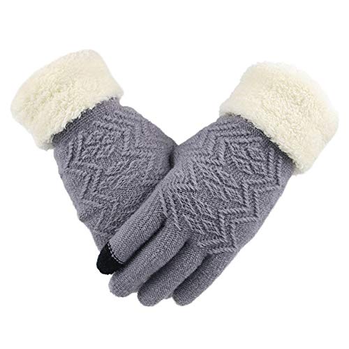 Berrd Invierno Mujeres Guantes de Punto Pantalla táctil Guantes Femeninos Espesar Cálido Dedo Completo Mitones elásticos de Punto Suave Señoras Guantesgray Tamaño Libre