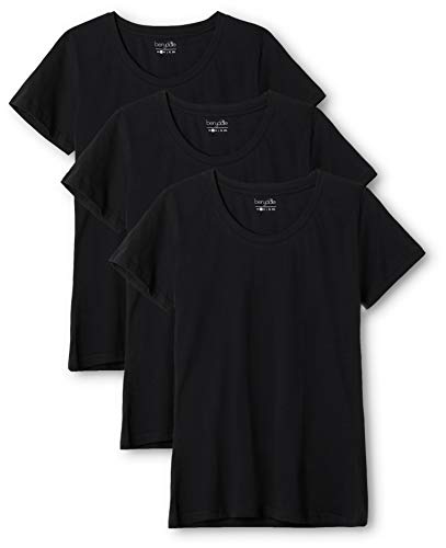 Berydale Camiseta de manga corta de mujer, con cuello redondo, pack de 3, Negro, M