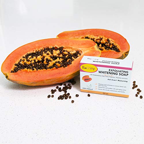 BeShiny - Jabón brillante para la piel con vitaminas de papaya Kojic acido glutatión, antiacné, antienvejecimiento, 200 g para iluminar manchas oscuras, evitar espinillas y eliminar puntos negros