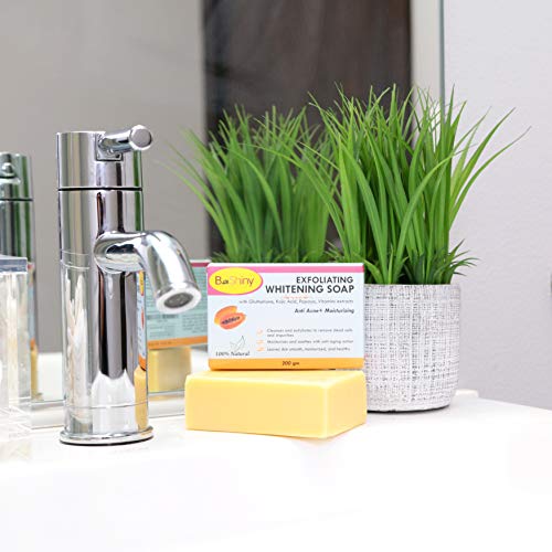 BeShiny - Jabón brillante para la piel con vitaminas de papaya Kojic acido glutatión, antiacné, antienvejecimiento, 200 g para iluminar manchas oscuras, evitar espinillas y eliminar puntos negros