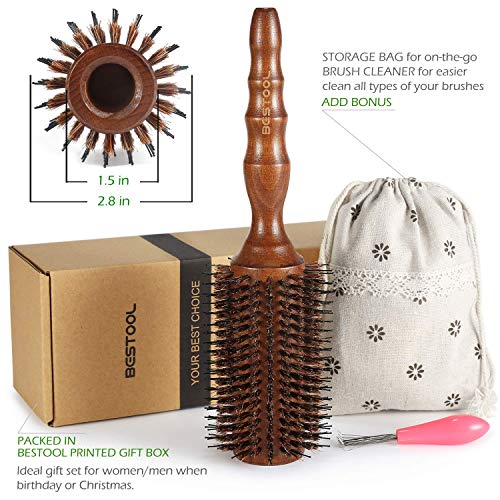 BESTOOL Cepillo de pelo con cerdas de jabalí y nailon para peinar, secar, rizar, agregar volumen y brillo (2.8 Inch)