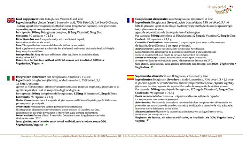 Beta-glucano 500mg 90 Cápsulas Vita World Farmacia Alemania Sistema Inmune