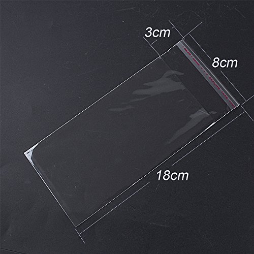 BETESSIN 200pcs 8 * 18cm Bolsas de Celofán Transparente Plastico OPP Autoadhesivas para Caramelos Bombones Chuches Piruletas Chocolates Galletas Regalos (8 * 18cm, 200pcs)