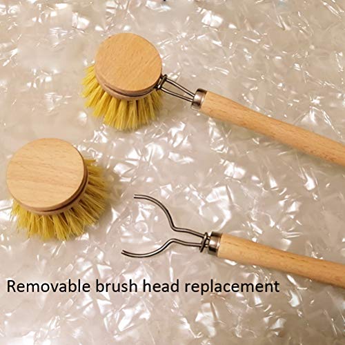 BETOY Cepillo para Platos de Madera–Cepillo con Cabeza de Repuesto y Olla Cepillo en 4 Piezas Set,Cepillo para Lavar Platos Cepillo de Madera vajilla Utensilios Cocina Olla sartén Cepillo Limpieza