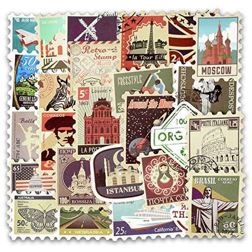 BETOY Etiquetas de Viaje Vintage Pegatinas de Equipaje 50 Pcs Sticker Pack Arquitectura Retro para Equipaje Macbook Motocicleta Bicicleta Escritorio de Pared - (Color)