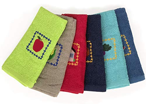 BEUFIRST Pack de 6 Paños de Cocina de Algodón 100% con Hilo en Rizo 50x50 cms. Dibujos Bordados. Tamaño 50X50 cms, Muy Absorbentes, Suaves y Duraderos
