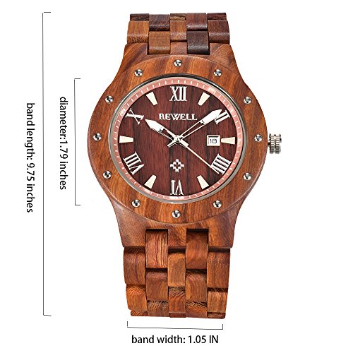 BEWELL W109A Reloj De Madera Para Reloj Hecho a Mano De Los Hombres Con Fecha Mostrar La Función, Reloj De Pulsera De Clásico Estilo Empresarios, Correa Ajustable