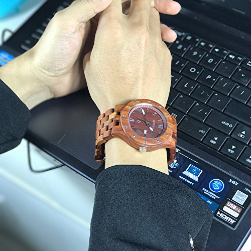 BEWELL W109A Reloj De Madera Para Reloj Hecho a Mano De Los Hombres Con Fecha Mostrar La Función, Reloj De Pulsera De Clásico Estilo Empresarios, Correa Ajustable