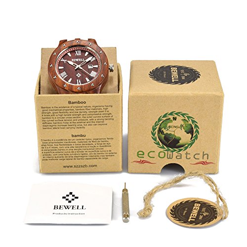 BEWELL W109A Reloj De Madera Para Reloj Hecho a Mano De Los Hombres Con Fecha Mostrar La Función, Reloj De Pulsera De Clásico Estilo Empresarios, Correa Ajustable