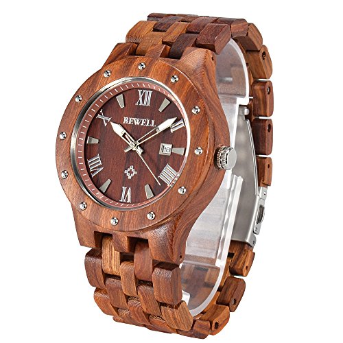 BEWELL W109A Reloj De Madera Para Reloj Hecho a Mano De Los Hombres Con Fecha Mostrar La Función, Reloj De Pulsera De Clásico Estilo Empresarios, Correa Ajustable