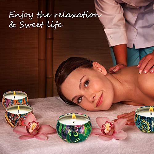 BEYAOBN Velas aromáticas para el hogar, Set de Regalo de Velas perfumadas de 8 Piezas, Vela de estaño de aromaterapia de Cera Natural de Viaje, Vela de Cera de Soja 100% en una Lata