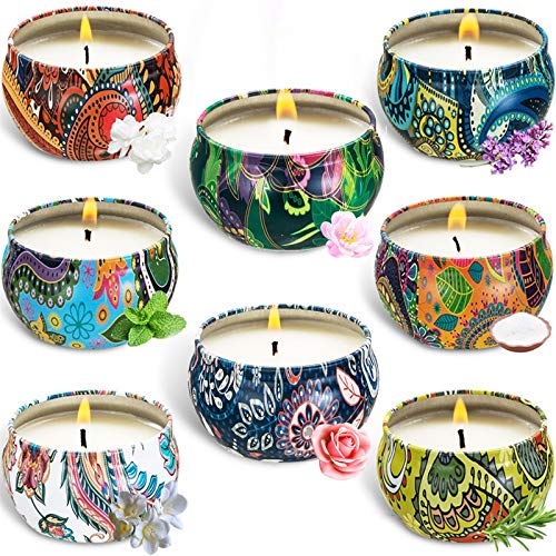 BEYAOBN Velas aromáticas para el hogar, Set de Regalo de Velas perfumadas de 8 Piezas, Vela de estaño de aromaterapia de Cera Natural de Viaje, Vela de Cera de Soja 100% en una Lata