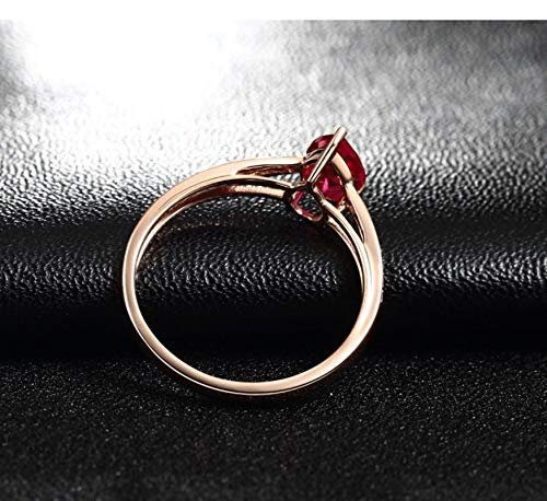 Beydodo Anillo Oro Rosa 18k(750) Mujer Gota de Agua Rubí Rojo Blanco 0.85ct Anillo Talla 20