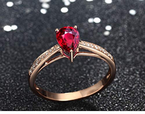Beydodo Anillo Oro Rosa 18k(750) Mujer Gota de Agua Rubí Rojo Blanco 0.85ct Anillo Talla 20
