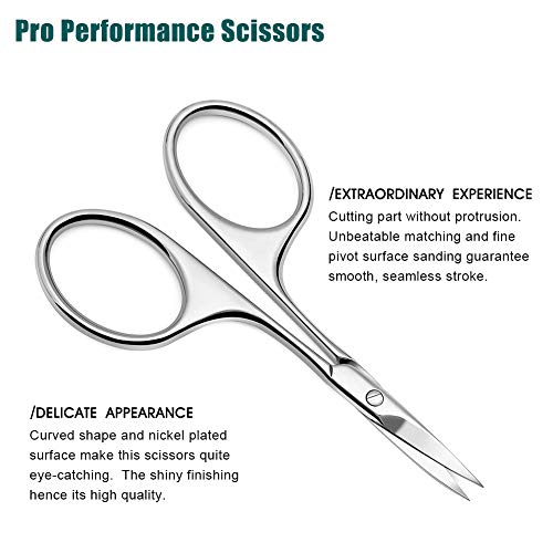 BEZOX Tijeras de hoja curvada utilizadas como tijeras de cutículas, tijeras de uñas o cejas, tijeras profesionales de acero inoxidable para manicura para hombre y mujer, con bolsa de embalaje de cuero