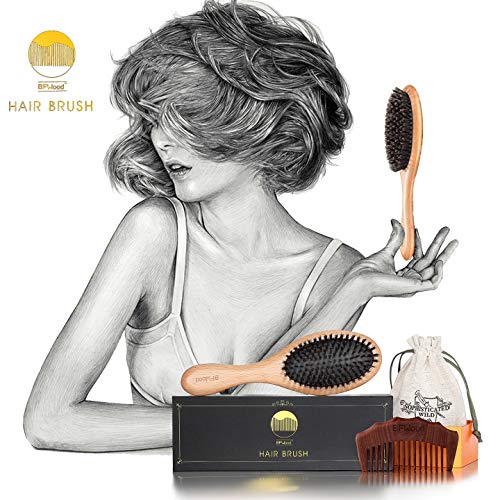 BFWood Cepillo de Pelo con Cerdas de Jabalí y Peine para Cabello Normal a Mediano