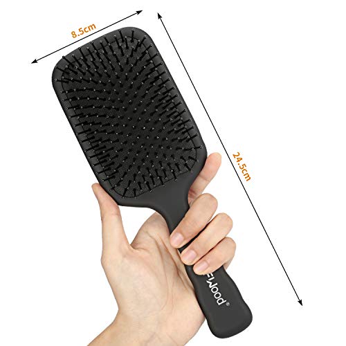 BFWood Cepillo de pelo con paleta desenredante grande, ideal para cabello húmedo o seco, para mujeres, hombres y niños, No más pelo enredado(negro mate)