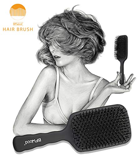 BFWood Cepillo de pelo con paleta desenredante grande, ideal para cabello húmedo o seco, para mujeres, hombres y niños, No más pelo enredado(negro mate)
