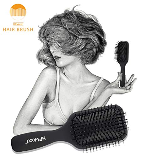 BFWood Cepillo de pelo con paleta desenredante mediana, ideal para cabello húmedo o seco, para mujeres, hombres y niños, No más pelo enredado(negro mate)