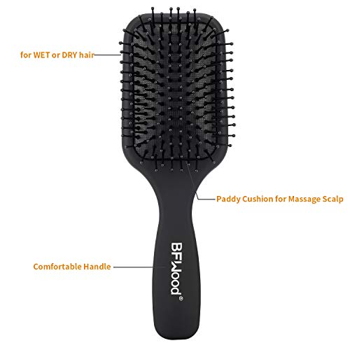 BFWood Cepillo de pelo con paleta desenredante mediana, ideal para cabello húmedo o seco, para mujeres, hombres y niños, No más pelo enredado(negro mate)