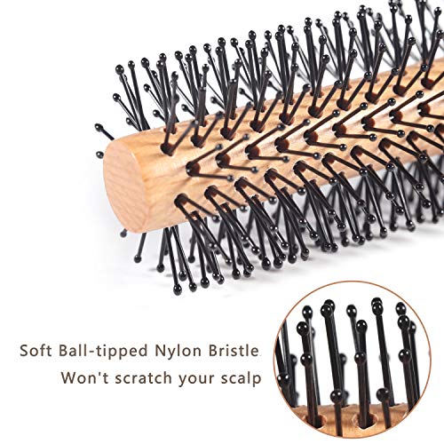 BFWood Cepillo de Pelo Redondo Pequeño Cepillo para Modelar con Mango de Madera con Cerdas de Nylon