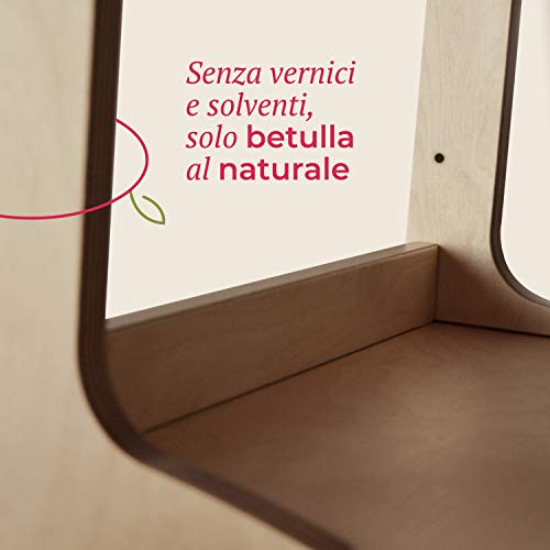 Bianconiglio Kids ® EVO 2019 Torre de Aprendizaje Montessori Acabado Transparente, Madera Vista, Regulable en Altura (Solo Madera Natural)