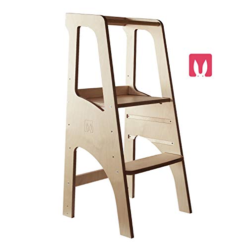 Bianconiglio Kids ® EVO 2019 Torre de Aprendizaje Montessori Acabado Transparente, Madera Vista, Regulable en Altura (Solo Madera Natural)