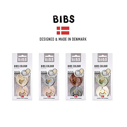 BIBS 2 Chupetes de caucho, 0-6 meses (Iron/Baby Blue)