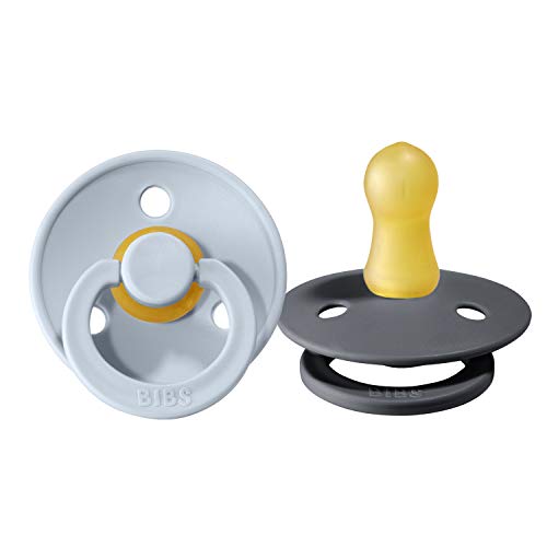 BIBS 2 Chupetes de caucho, 0-6 meses (Iron/Baby Blue)