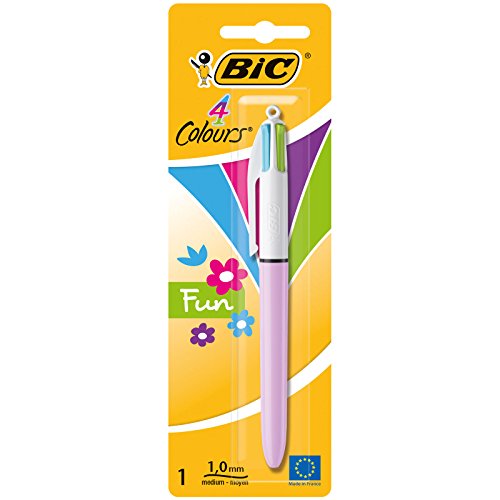 BIC 4 colores Fun Bolígrafo Retráctil punta media (1,0 mm) – Cartuchos de Tinta Multicolor, 1 Unidad