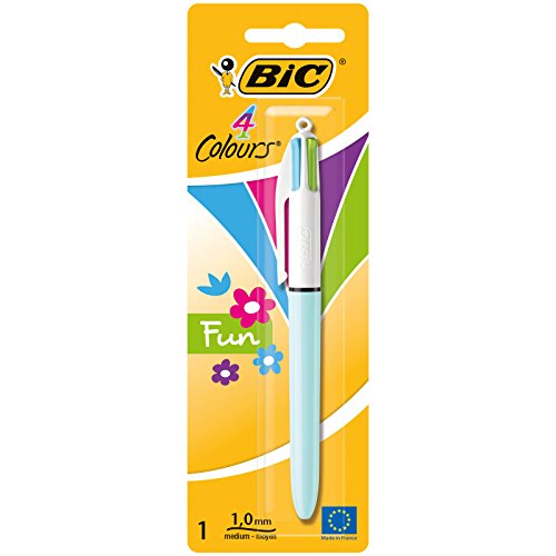 BIC 4 colores Fun Bolígrafo Retráctil punta media (1,0 mm) – Cartuchos de Tinta Multicolor, 1 Unidad
