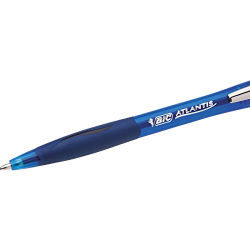 BIC Atlantis Soft - Caja de 12 unidades, bolígrafo retráctil punta media (1,0 mm), color azul