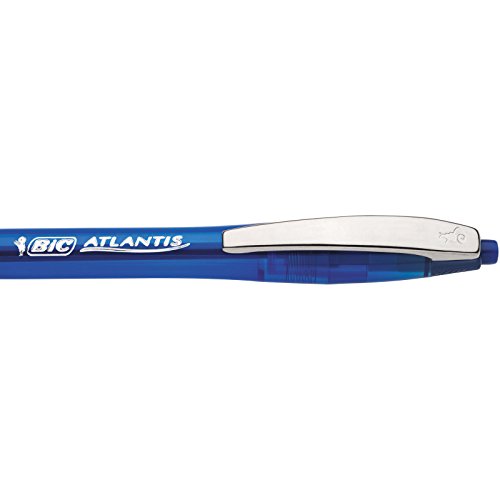 BIC Atlantis Soft - Caja de 12 unidades, bolígrafo retráctil punta media (1,0 mm), color azul