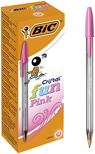 BIC Cristal Fun bolígrafos Punta Ancha (1,6 mm) – Rosa, Caja de 20 unidades