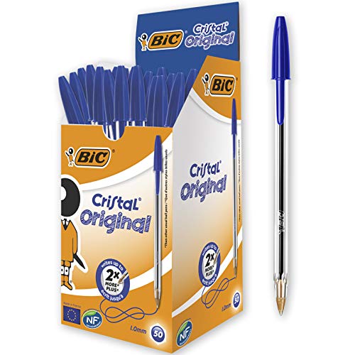 BIC Cristal Original - Caja de 50 unidades, bolígrafos punta media 1.0 mm, color azul