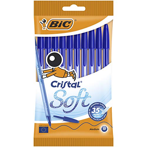BIC Cristal Soft bolígrafos punta media (1,2 mm) - Azul, Blíster de 10 unidades