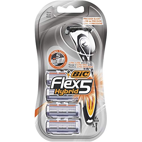 BIC Flex5 Hybrid Kit de Maquinillas para Hombre - 1 Mango y 4 Recambios